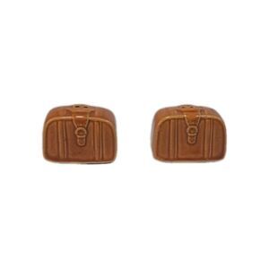 Cracker Barrel Mini Brown Luggage Salt & Pepper Shakers Set 1" Ceramic Travel